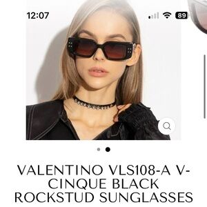 Valentino Black Rectangular Sunglasses